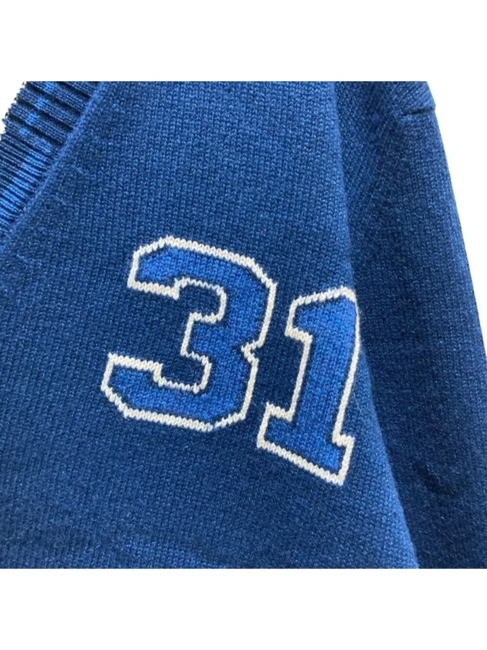 Chanel Numbering Jacquard Neck Cashmere Pullover Knit Sweater S Blue